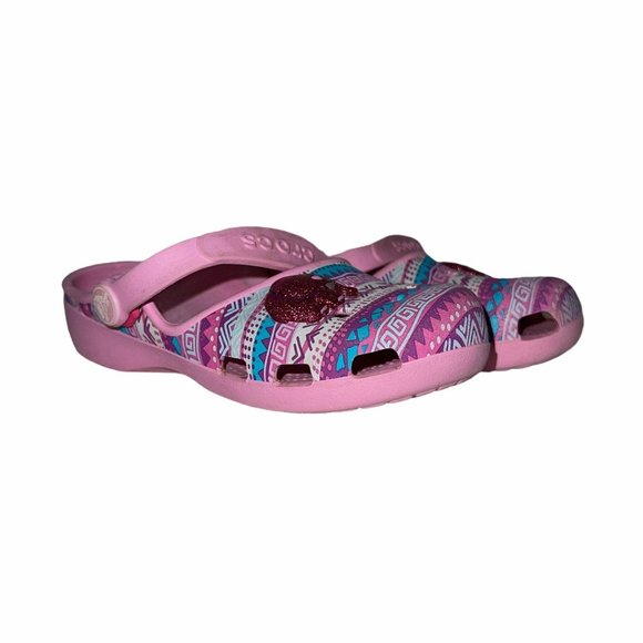 Crocs Pink Aqua Aztec Elephant Clogs Girl's C 13 - Picture 1 of 9